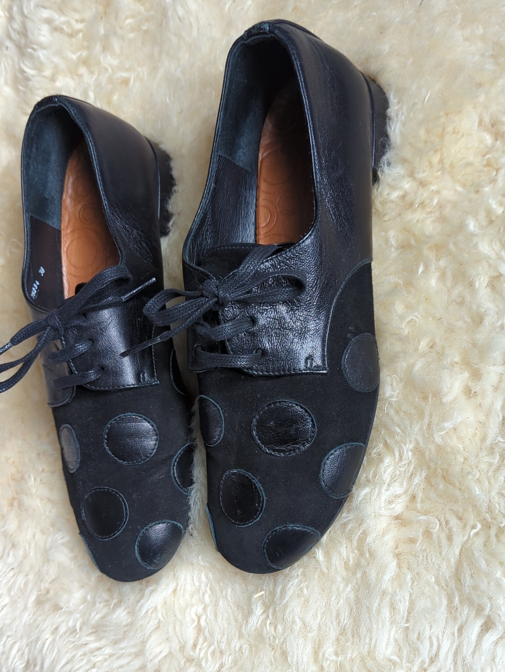 Black Women's Chie Mihara Polka Dot Leather and Suede Lace-Up Shoes
